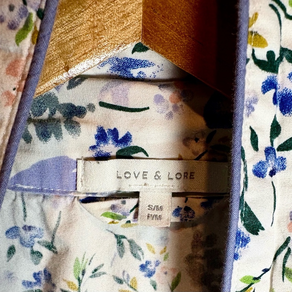 Love & Lore Cream Floral Robe with Lavender Trim - Picture 3 of 4